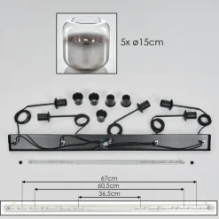 Suspension Verre 15 cm Lauden Clair, Fumé, 5 lumières