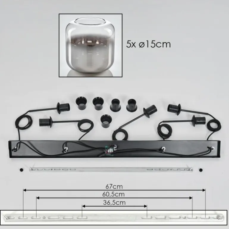 Suspension Verre 15 cm Lauden Clair, Fumé, 5 lumières
