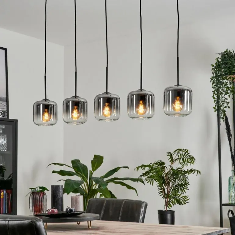 Suspension Verre 15 cm Lauden Clair, Fumé, 5 lumières