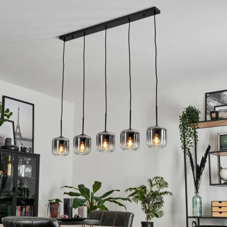 Suspension Verre 15 cm Lauden Clair, Fumé, 5 lumières