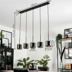 Suspension Verre 15 cm Lauden Chrome, Fumé, 5 lumières