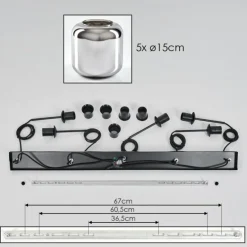 Suspension Verre 15 cm Lauden Chrome, Fumé, 5 lumières