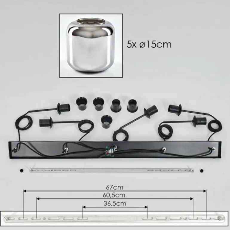 Suspension Verre 15 cm Lauden Chrome, Fumé, 5 lumières
