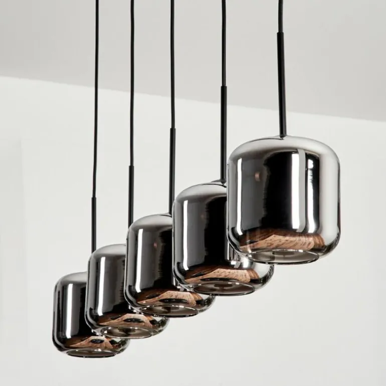 Suspension Verre 15 cm Lauden Chrome, Fumé, 5 lumières