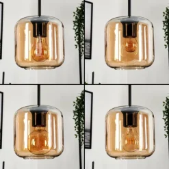 Suspension Verre 15 cm Lauden Ambre, 5 lumières