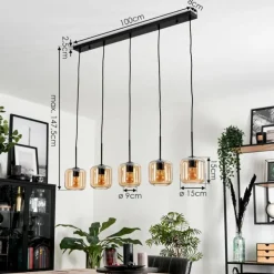 Suspension Verre 15 cm Lauden Ambre, 5 lumières