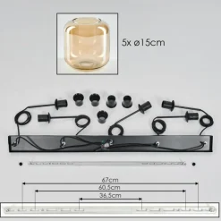 Suspension Verre 15 cm Lauden Ambre, 5 lumières