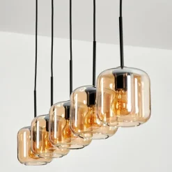 Suspension Verre 15 cm Lauden Ambre, 5 lumières