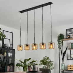 Suspension Verre 15 cm Lauden Ambre, 5 lumières