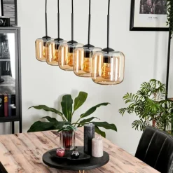 Suspension Verre 15 cm Lauden Ambre, 5 lumières