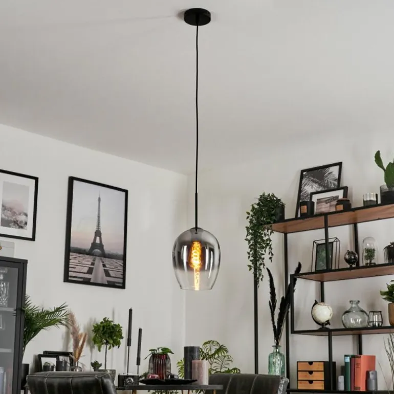 Suspension Verre 20 cm Vevino Clair, Fumé, 1 lumière
