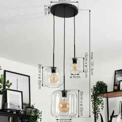 Suspension Verre 25cm, 20cm, 15cm Lauden Clair, 3 lumières
