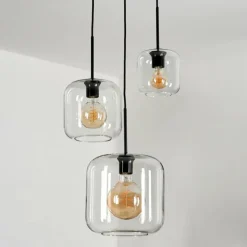 Suspension Verre 25cm, 20cm, 15cm Lauden Clair, 3 lumières