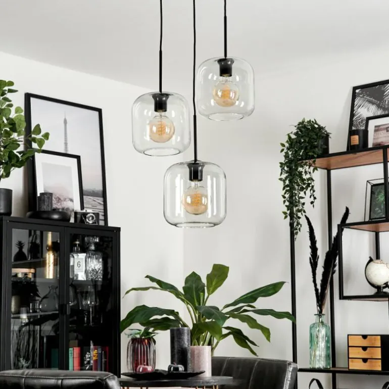 Suspension Verre 20cm Lauden Clair, 3 lumières