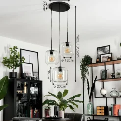 Suspension Verre 20cm Lauden Clair, 3 lumières