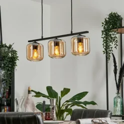 Suspension Verre 15cm Lauden Ambre, 3 lumières