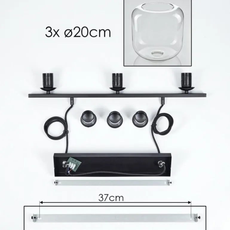 Suspension Verre 20cm Lauden Clair, 3 lumières
