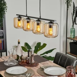 Suspension Verre 15cm Lauden Ambre, 4 lumières