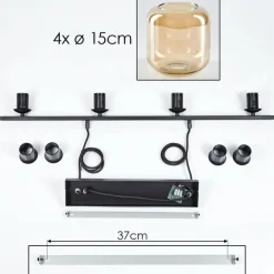 Suspension Verre 15cm Lauden Ambre, 4 lumières