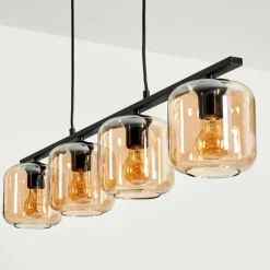 Suspension Verre 15cm Lauden Ambre, 4 lumières