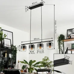 Suspension Verre 15cm Lauden Clair, Fumé, 4 lumières