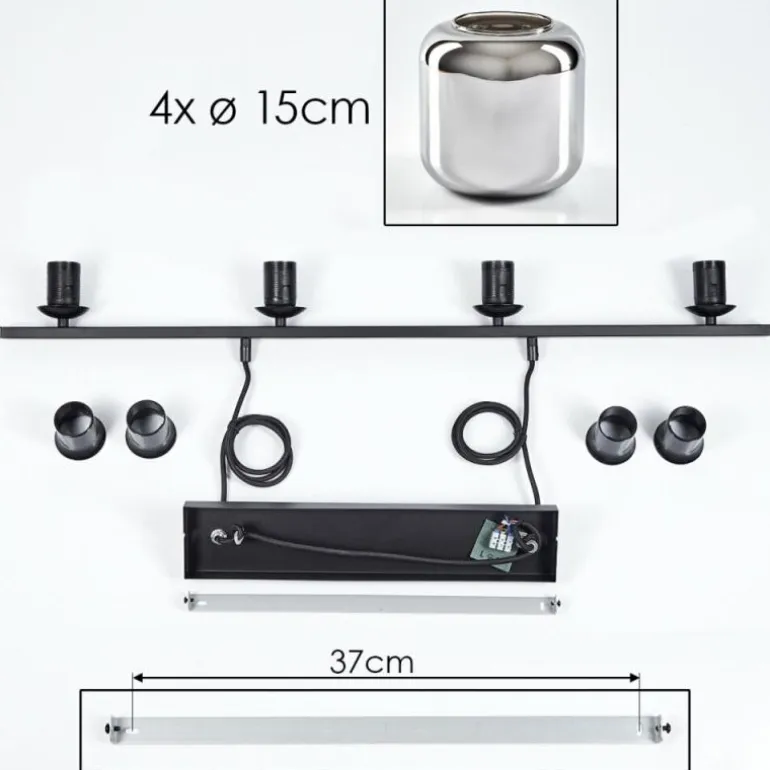 Suspension Verre 15cm Lauden Fumé, 4 lumières