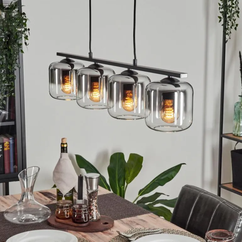 Suspension Verre 15cm Lauden Clair, Fumé, 4 lumières