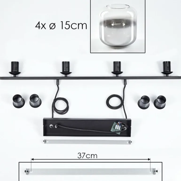 Suspension Verre 15cm Lauden Clair, Fumé, 4 lumières