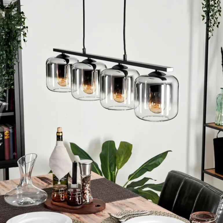 Suspension Verre 15cm Lauden Clair, Fumé, 4 lumières