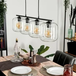 Suspension Verre 20cm Lauden Clair, 4 lumières