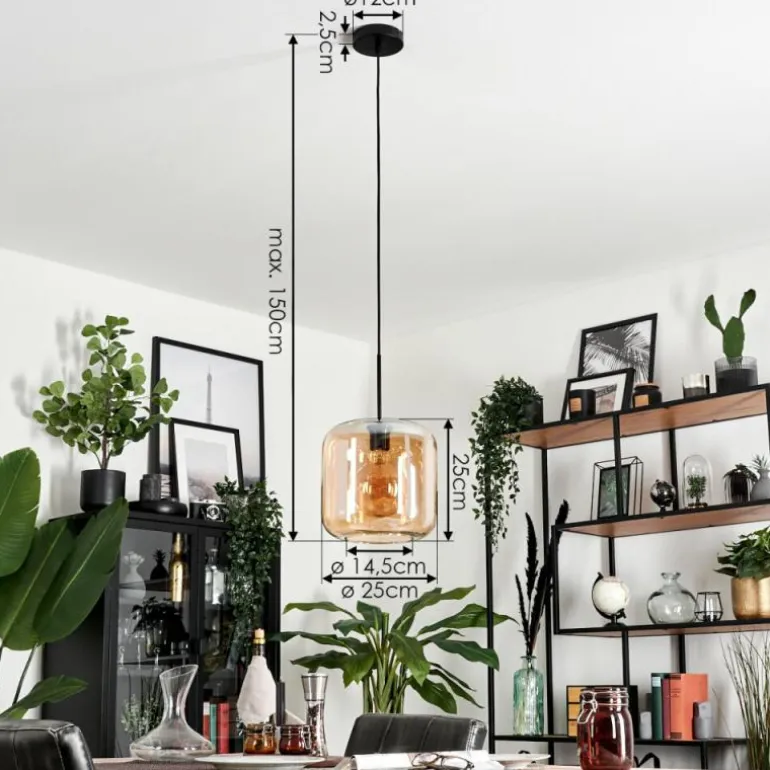 Suspension Verre 25cm Lauden Ambre, 1 lumière