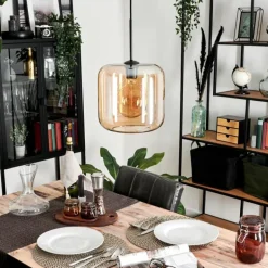 Suspension Verre 25cm Lauden Ambre, 1 lumière