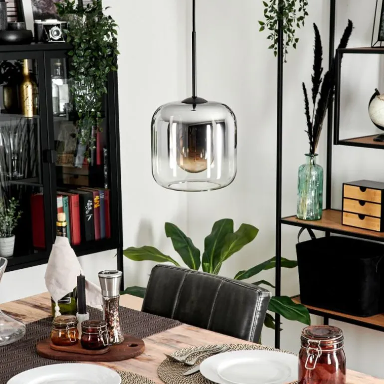 Suspension Verre 20cm Lauden Chrome, Clair, Fumé, 1 lumière