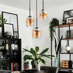 Suspension Verre 15cm Vevino Ambre, Clair, 3 lumières
