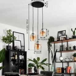 Suspension Verre 15cm Vevino Ambre, Clair, 3 lumières