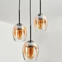 Suspension Verre 15cm Vevino Ambre, Clair, 3 lumières