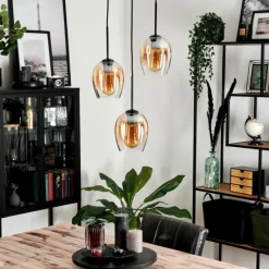 Suspension Verre 15cm Vevino Ambre, Clair, 3 lumières