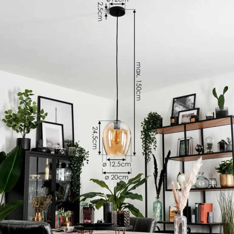 Suspension Verre 20cm Vevino Ambre, 1 lumière