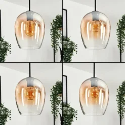 Suspension Verre 20cm Vevino Ambre, Clair, 3 lumières