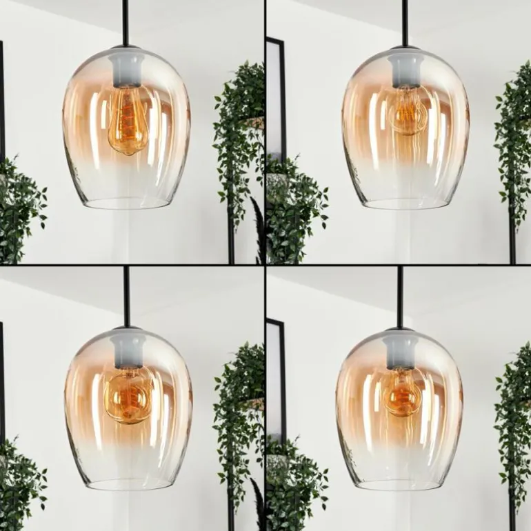 Suspension Verre 20cm Vevino Ambre, Clair, 3 lumières