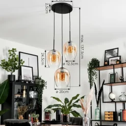 Suspension Verre 20cm Vevino Ambre, Clair, 3 lumières