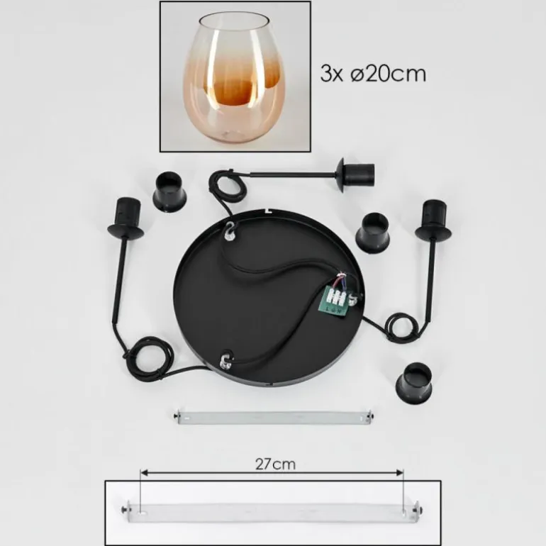 Suspension Verre 20cm Vevino Ambre, Clair, 3 lumières