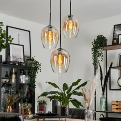 Suspension Verre 20cm Vevino Ambre, Clair, 3 lumières