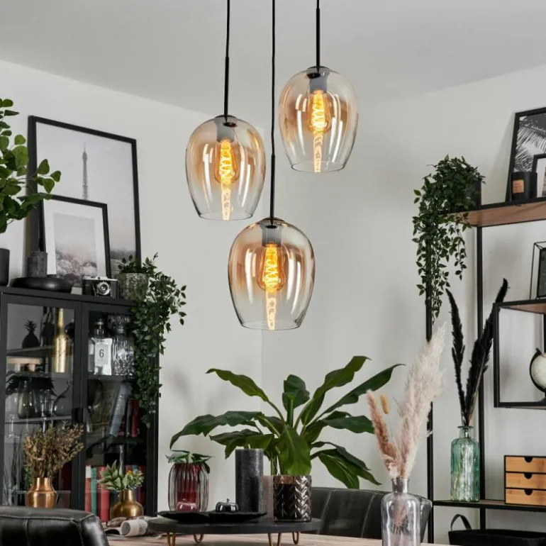 Suspension Verre 20cm Vevino Ambre, Clair, 3 lumières