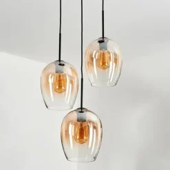 Suspension Verre 20cm Vevino Ambre, Clair, 3 lumières