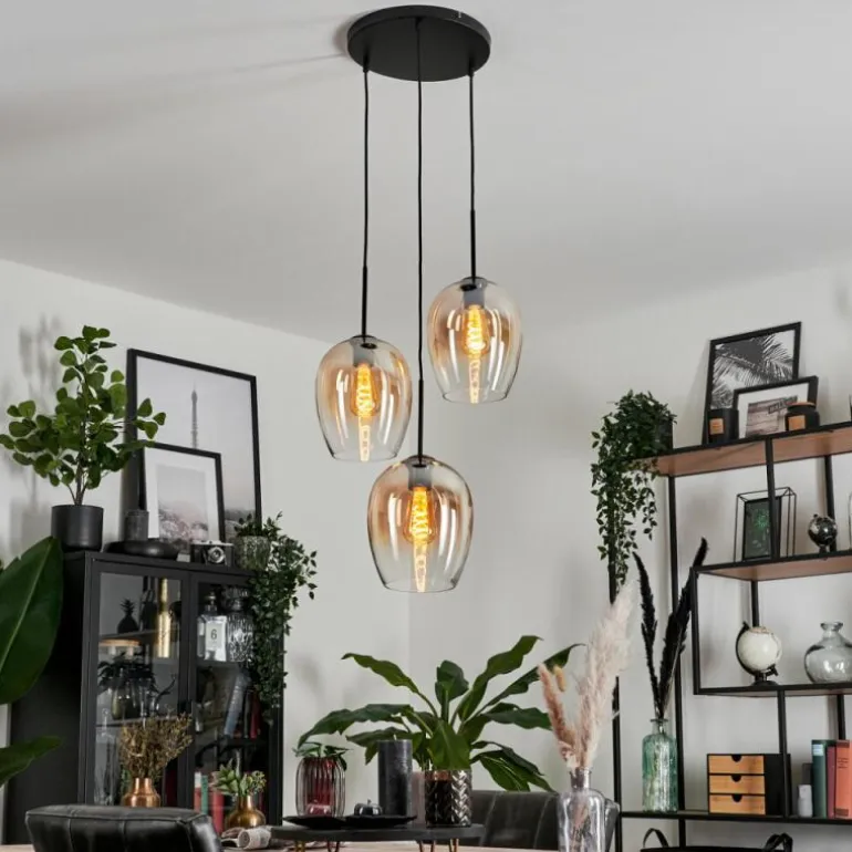 Suspension Verre 20cm Vevino Ambre, Clair, 3 lumières