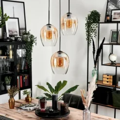 Suspension Verre 20cm Vevino Ambre, Clair, 3 lumières