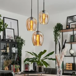 Suspension Verre 20cm Vevino Ambre, 3 lumières