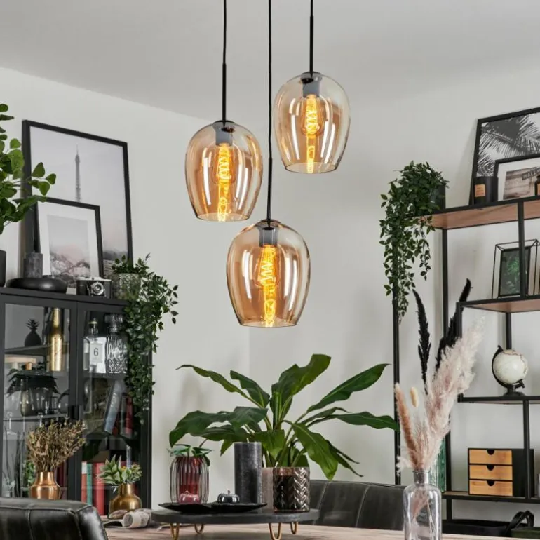 Suspension Verre 20cm Vevino Ambre, 3 lumières