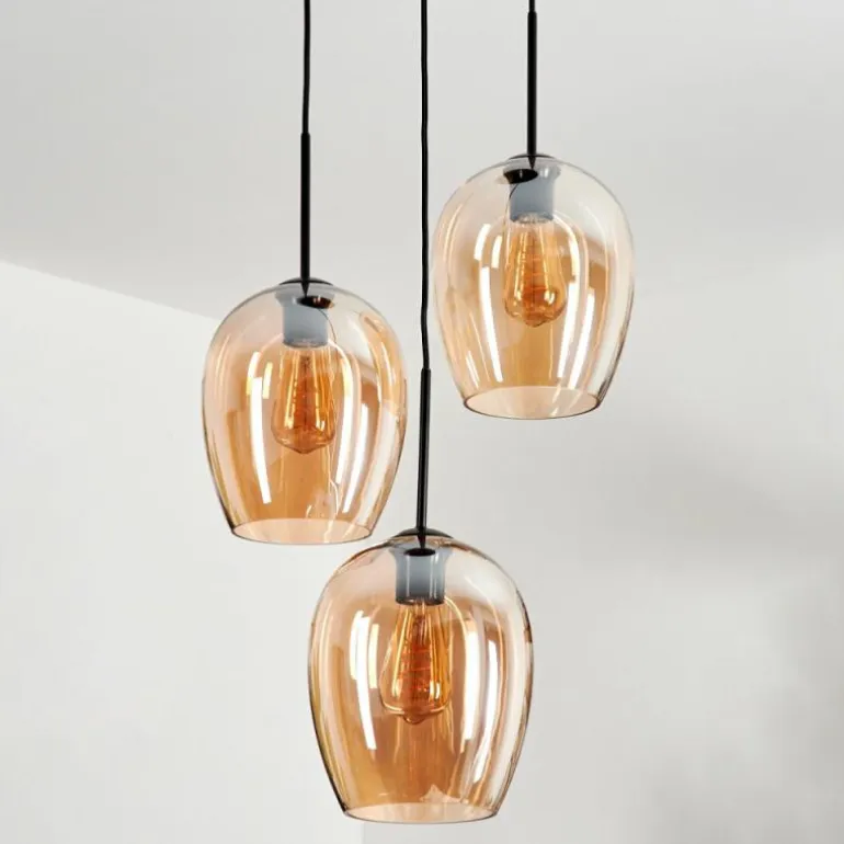 Suspension Verre 20cm Vevino Ambre, 3 lumières